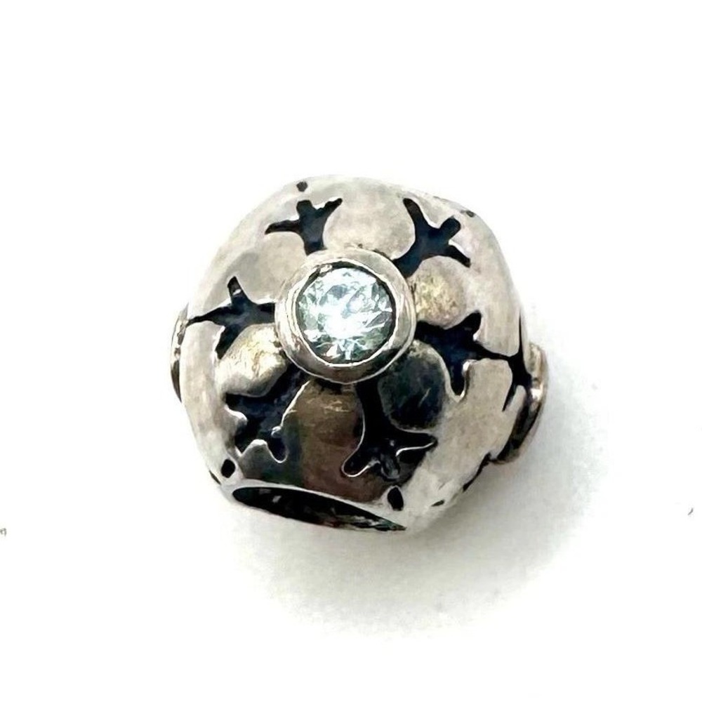 Pandora Sterling Silver Snowflake Crystal Bead Charm S925 ALE Light Blue 791236c